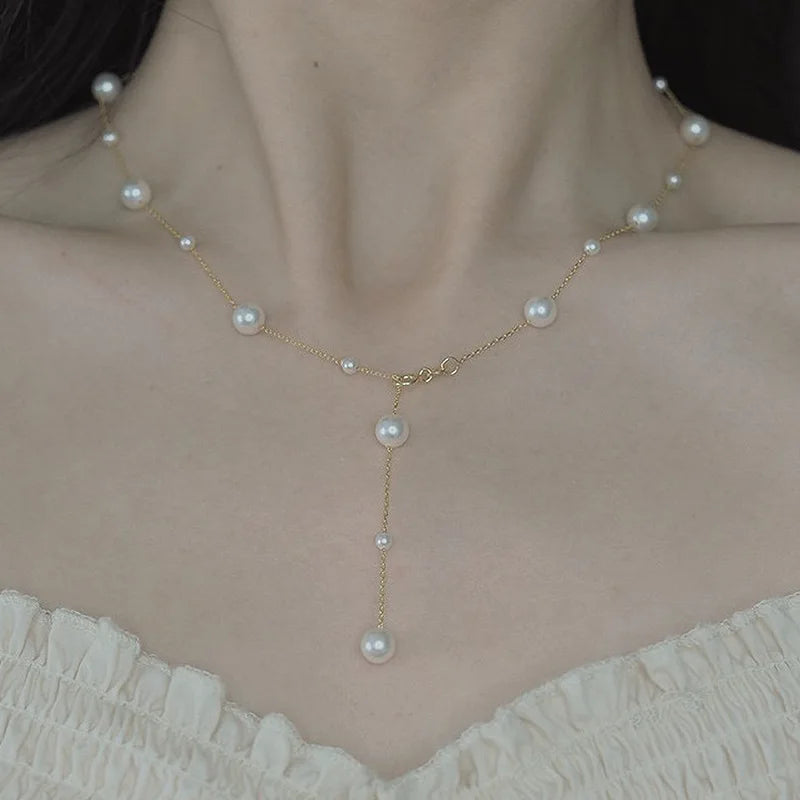 Collana a catena lunga con perle finte per donna, collana sexy con nappa sul retro per abiti da festa, collane a catena, gioielli per il corpo da donna