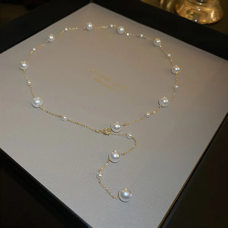 Collana a catena lunga con perle finte per donna, collana sexy con nappa sul retro per abiti da festa, collane a catena, gioielli per il corpo da donna