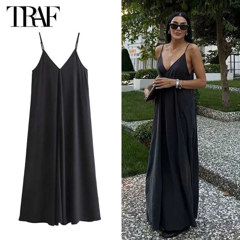 Vestito lungo nero sottoveste per donna, abito estivo drappeggiato rosso, abito lungo sexy senza schienale