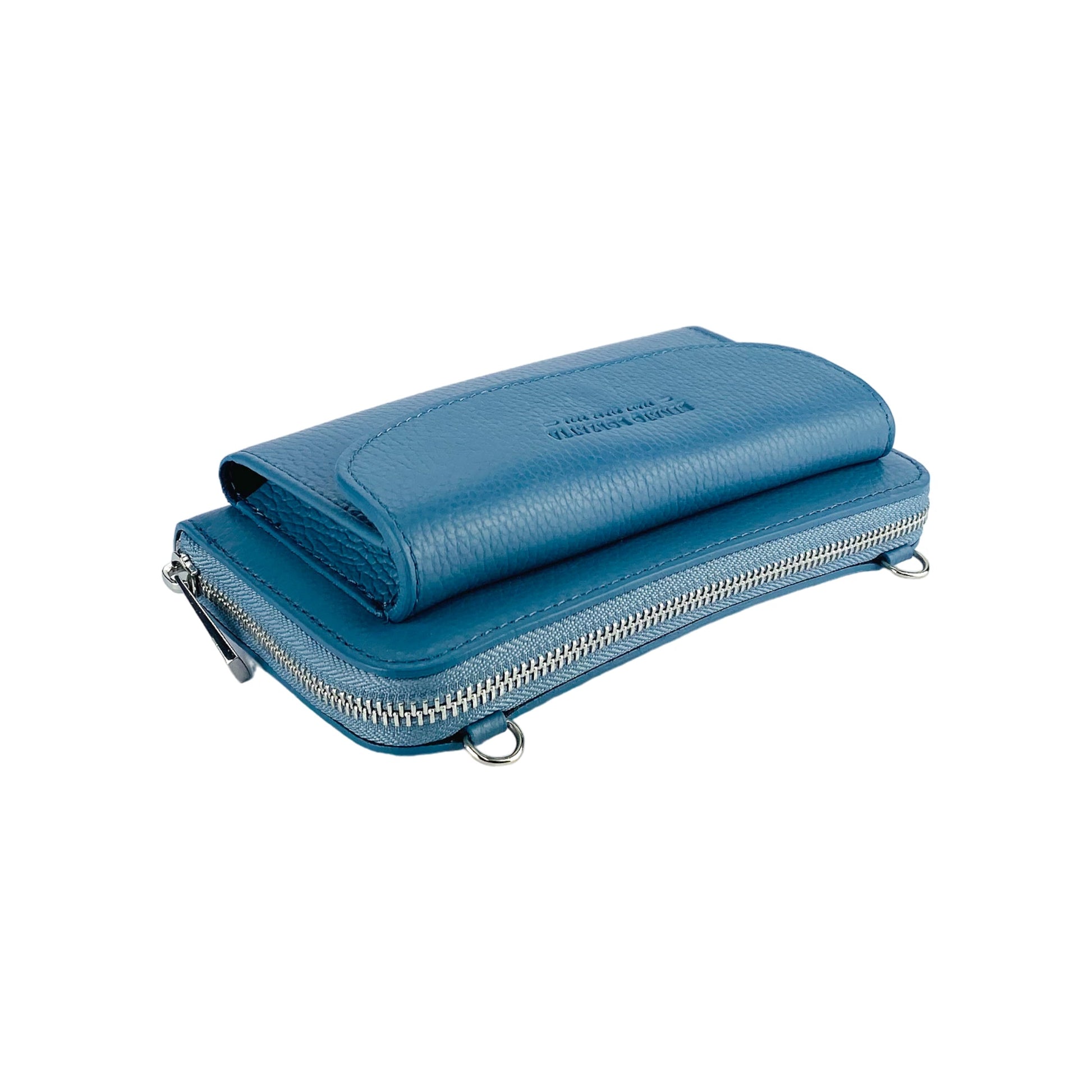 RB1020P | Women's Wallet with Cell Phone Holder in Genuine Leather Made in Italy with Removable Shoulder Strap. Polished Nickel Metal Snap Hook Attachments. Color: Air Force Blue. Dimensions: 19.5 x 11 x 5 cm-4