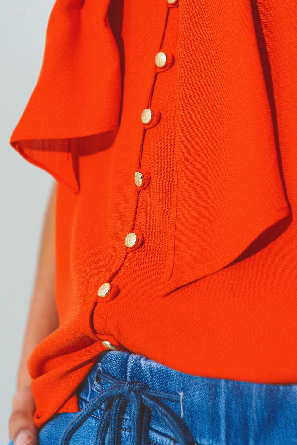 Orange Halter Neck Top With Button Details-5